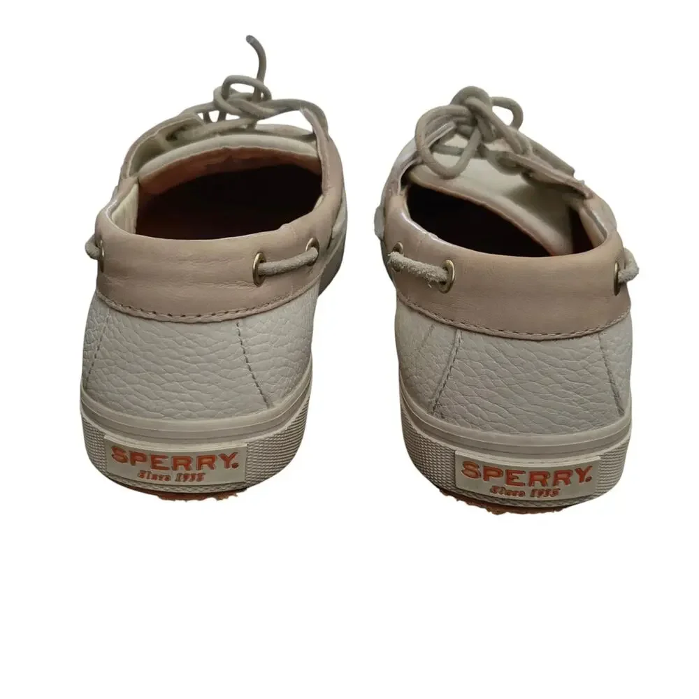 Sperry Boat Shoes Bahama Plushwave Mens US 7.5 Bone Leather Low Top Lace Up